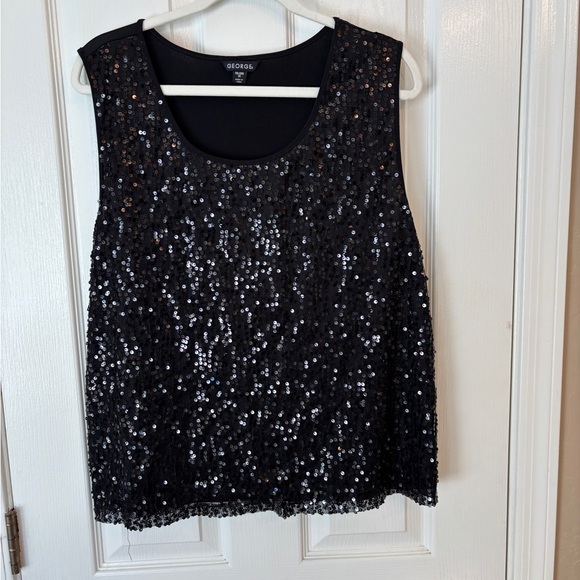 George Tops - George Black Sequin Sleeveless Tank Top Women’s XXL/20 Party Eveningwear